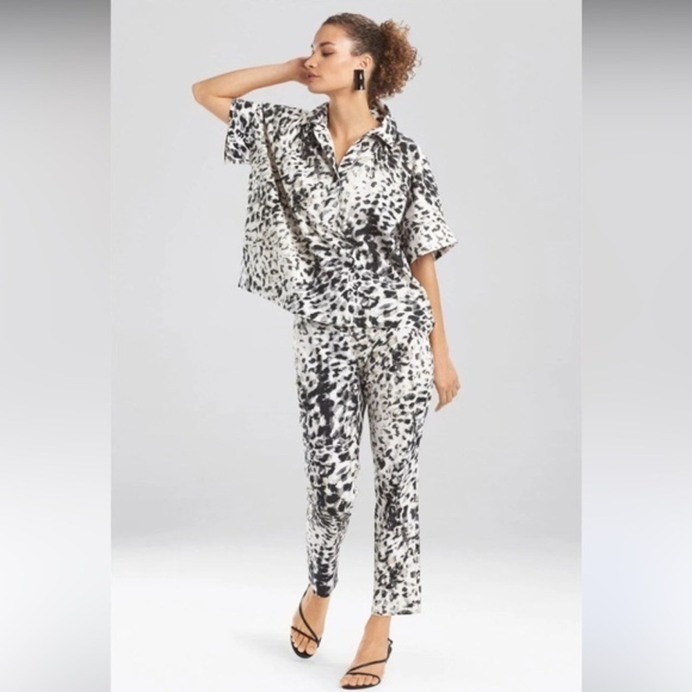 NATORI Ombre Animale Cotton Poplin Top Black White Size XL